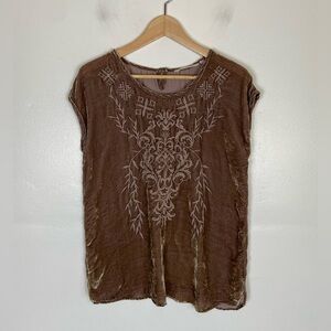 Soft Surroundings Crushed Velvet Tunic Top Size PS Embroidered Mauve Grunge